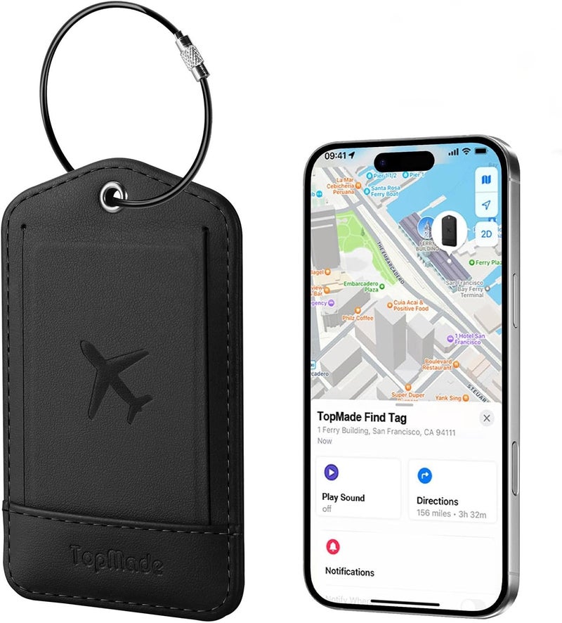 TopMade Smart Luggage Tag with Find My, Premium Leather Luggage Tags for Suitcase, Travel Bags, Backpacks, Anti-Lost Suitcase Tag Tracker for Travel with Privacy Name Card, Rechargeable - Image 1